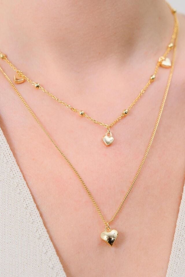Gold 2'li Kalpli Kolye
