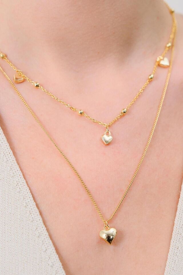 Gold 2'li Kalpli Kolye
