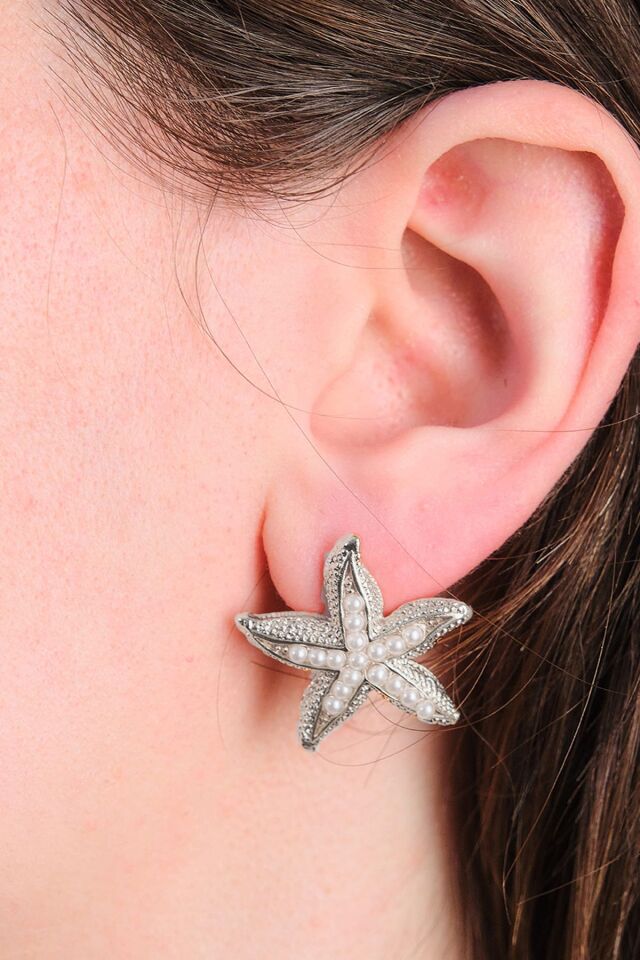 Gümüş Kaplama İncili Deniz Yıldızı Küpe