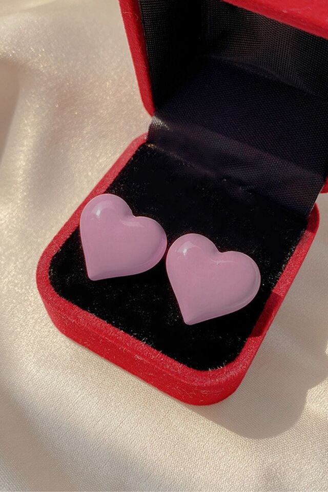 Pembe Parlak Tombul Kalp Küpe