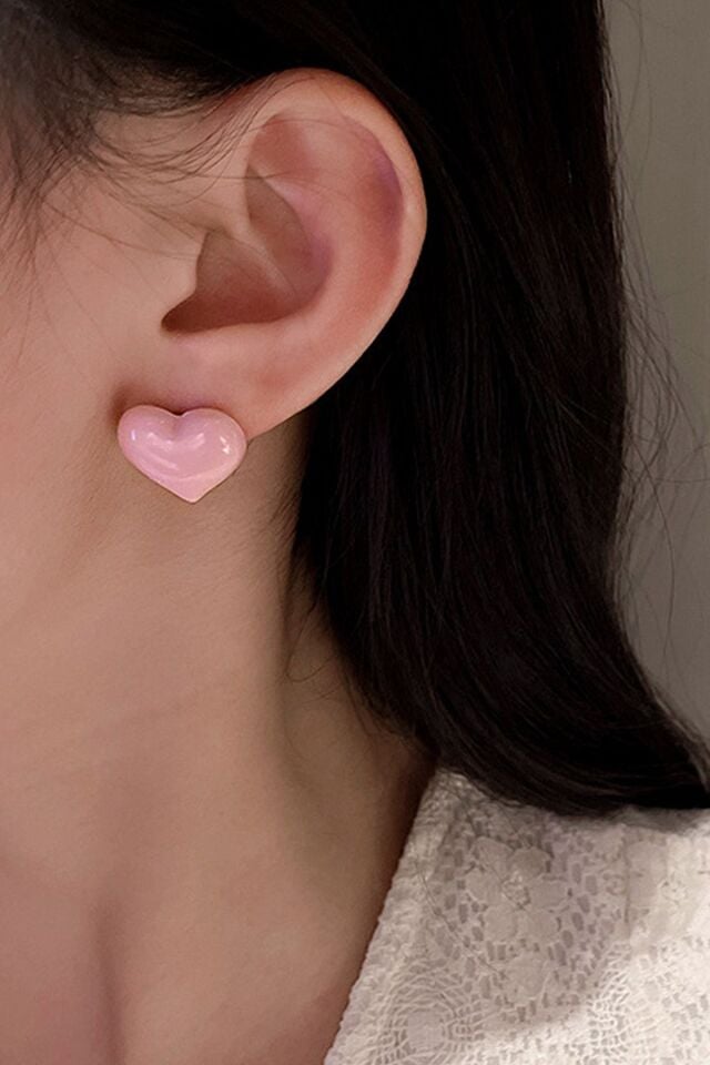 Pembe Parlak Tombul Kalp Küpe