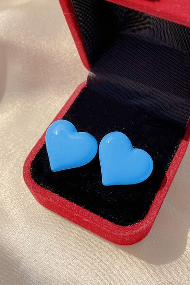 Mavi Parlak Tombul Kalp Küpe