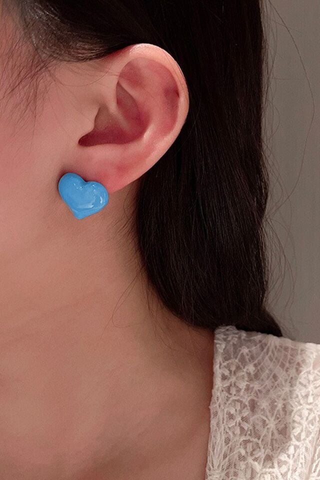 Mavi Parlak Tombul Kalp Küpe