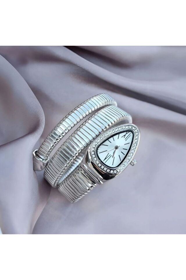 Silver Zirkon Taşlı Yılan Model Kadın Kol Saati